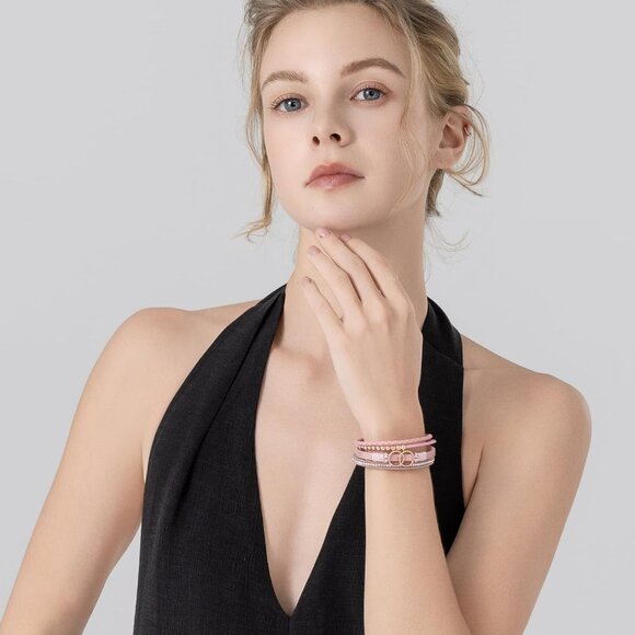 Leather Boho Wrap Bracelet Pink Beaded Infinity Jewelry for Women Gift - Picture 4 of 6